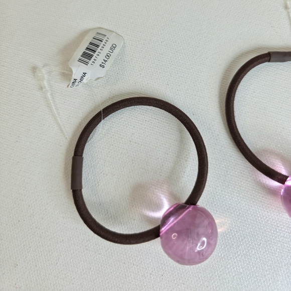 Free People Cosmo Resin Pony Hair Tie Set of 4 Pink Brown Elastics Ball Bead NWT - Picture 5 of 6